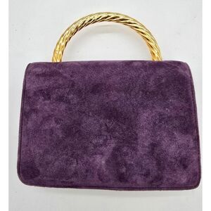 Vintage Vanessa Purple Suede Handbag With Gold Handle & Detachable Strap